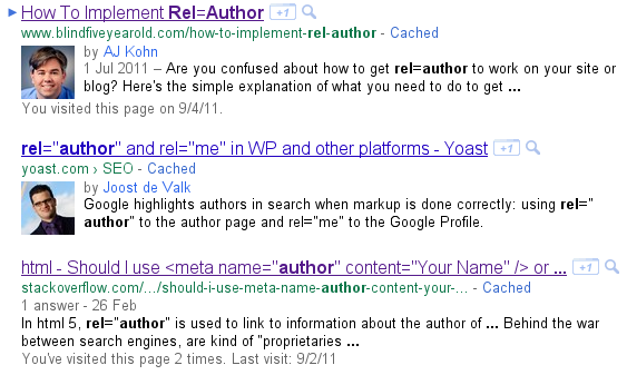 Google search results with author photos